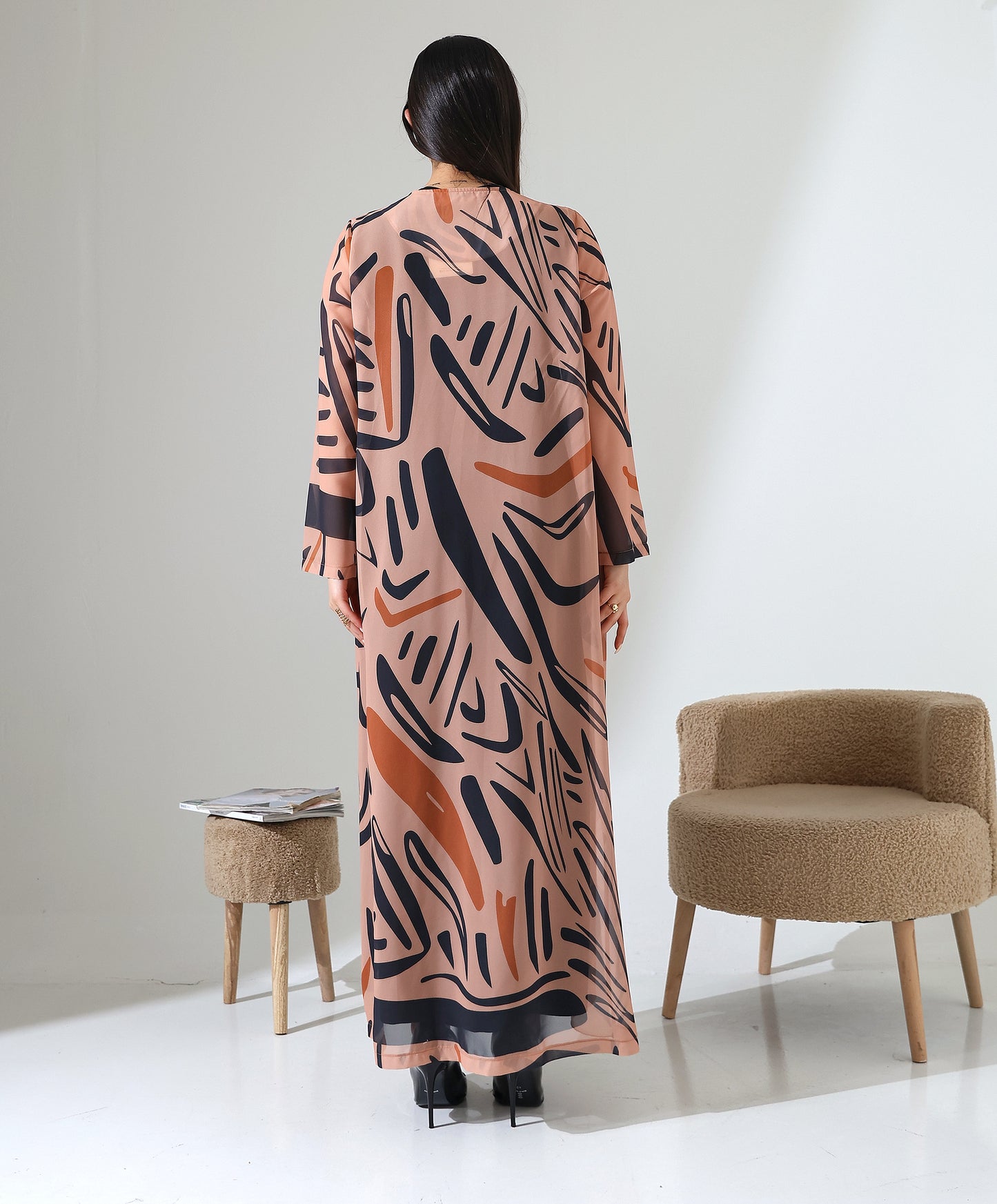 Gemusteter Chiffon-Cardigan mit Schalkragen