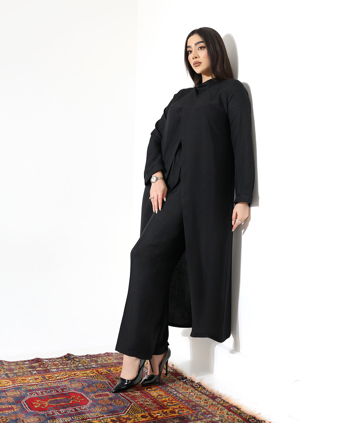 Asymmetrisches Tunika-Set mit Stehkragen