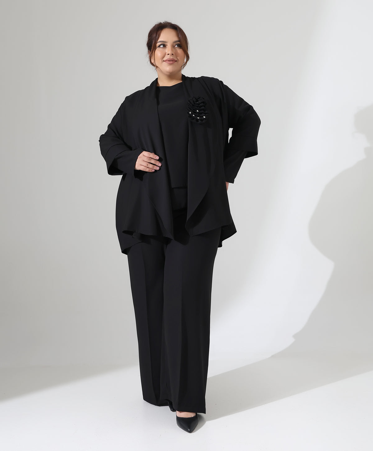Dreiteiler-Set mit Schal-Cardigan
