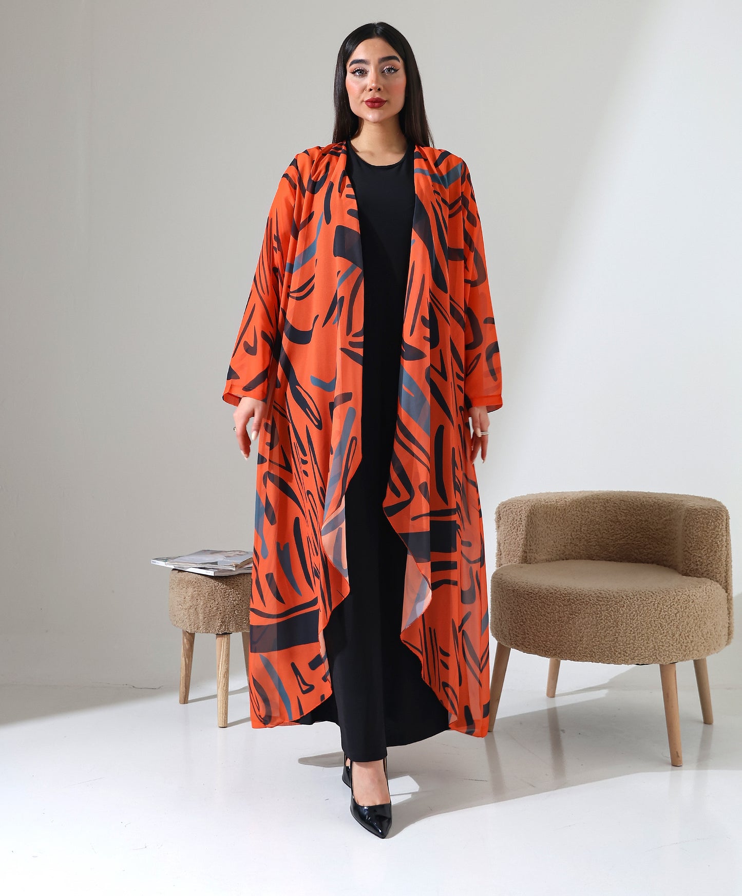 Gemusteter Chiffon-Cardigan mit Schalkragen