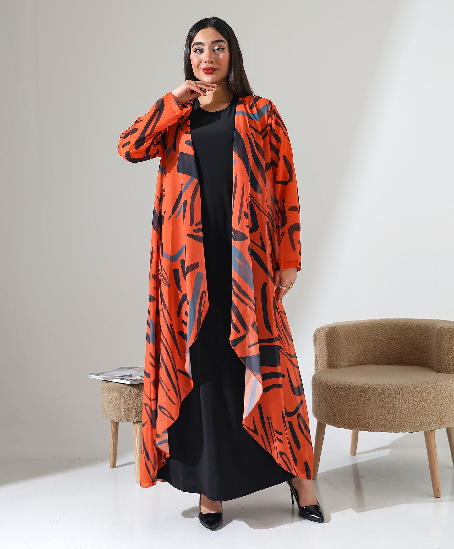 Gemusteter Chiffon-Cardigan mit Schalkragen