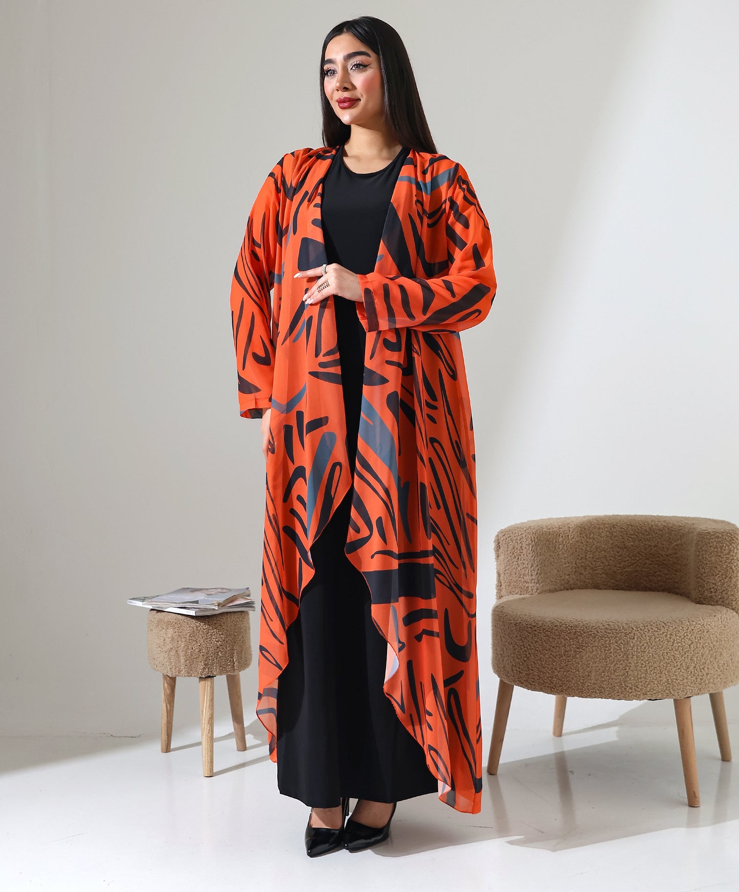 Gemusteter Chiffon-Cardigan mit Schalkragen