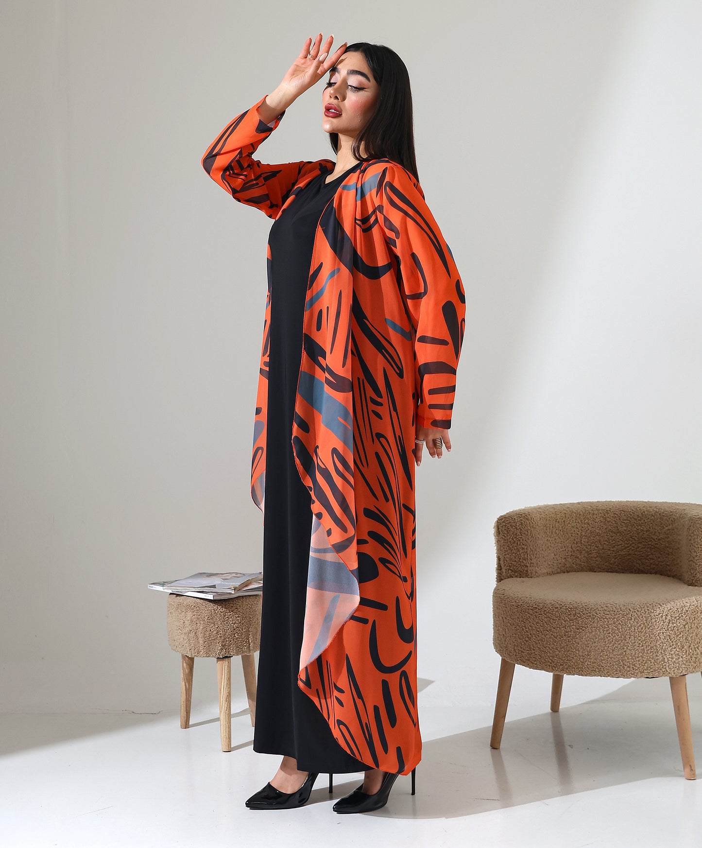 Gemusteter Chiffon-Cardigan mit Schalkragen