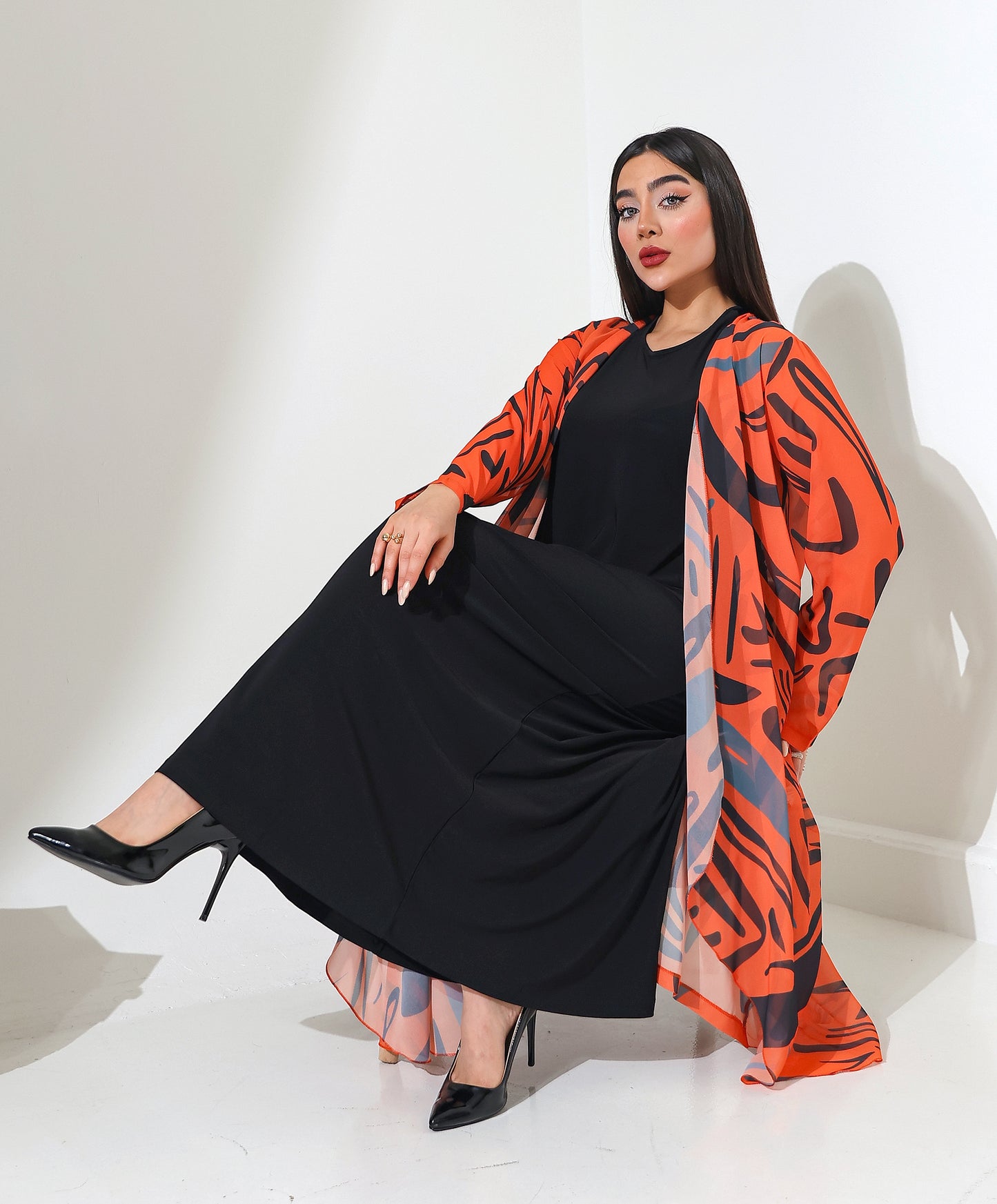 Gemusteter Chiffon-Cardigan mit Schalkragen