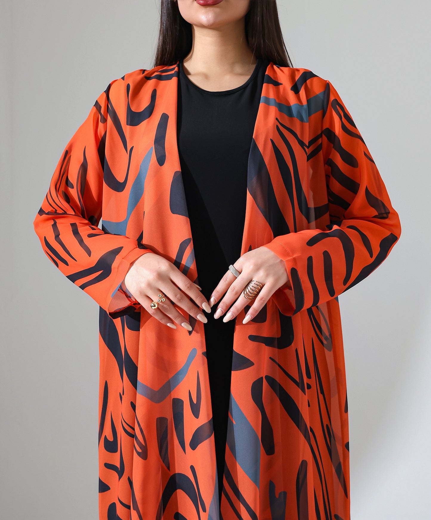 Gemusteter Chiffon-Cardigan mit Schalkragen