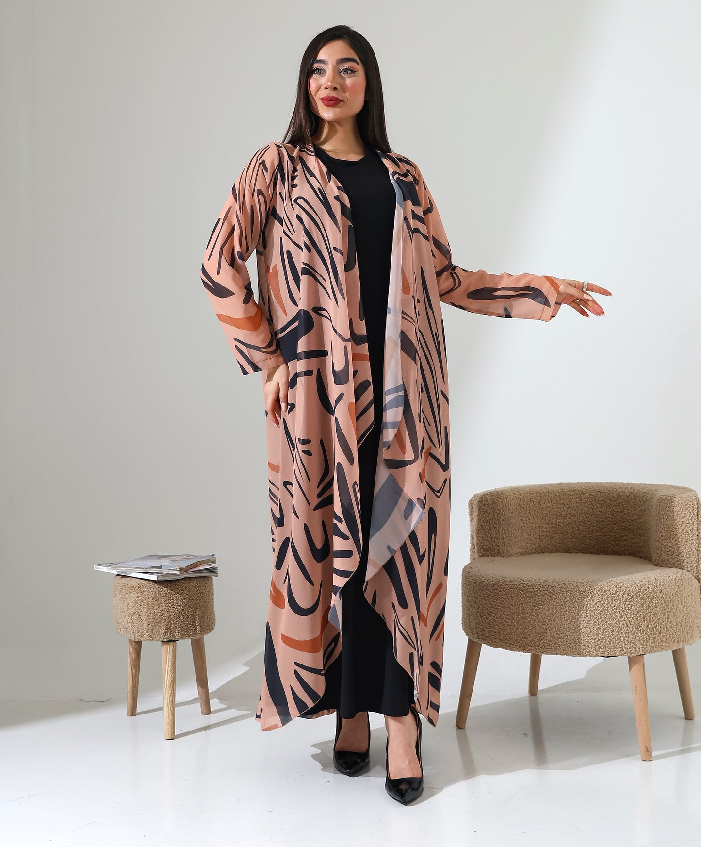 Gemusteter Chiffon-Cardigan mit Schalkragen