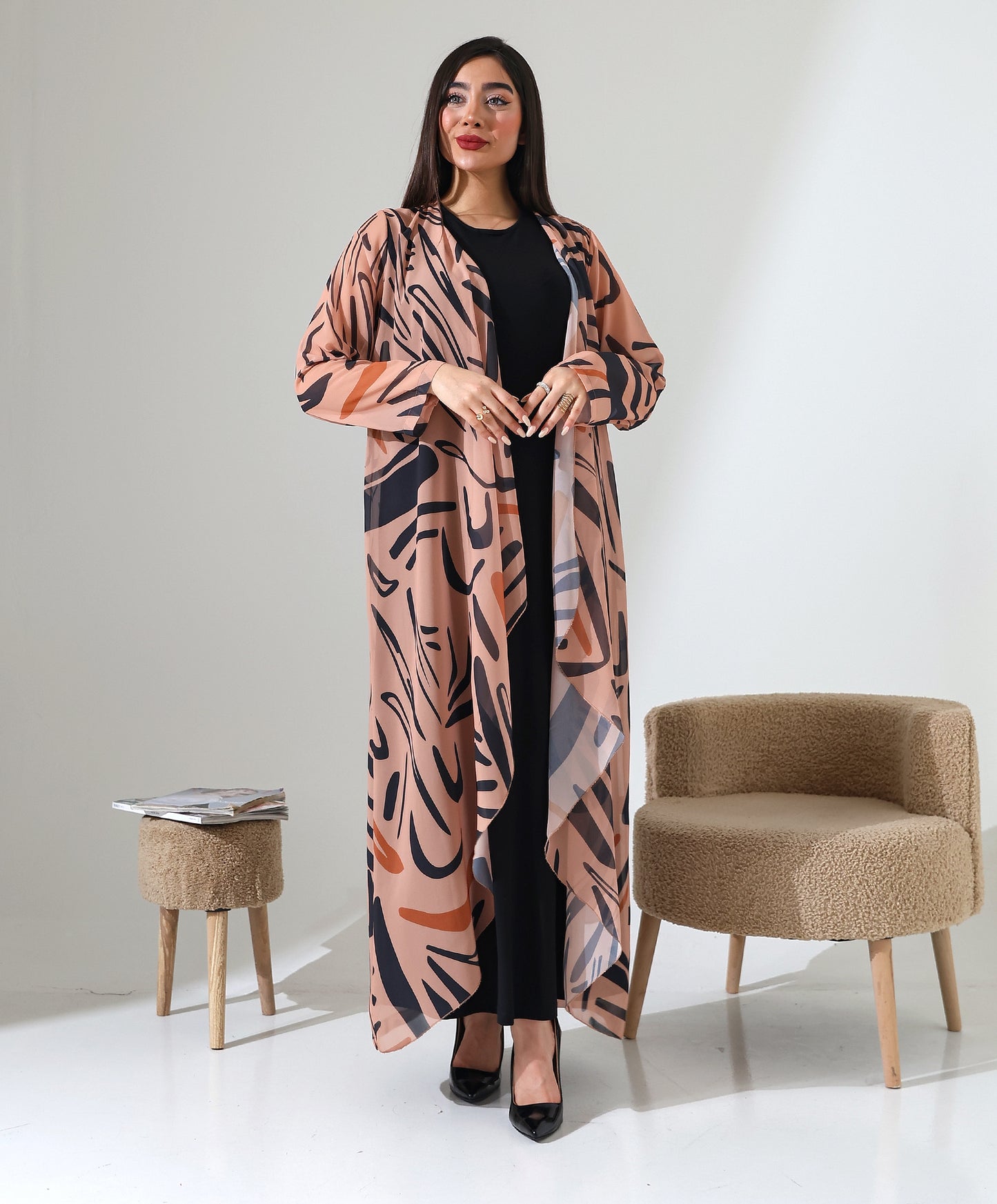 Gemusteter Chiffon-Cardigan mit Schalkragen
