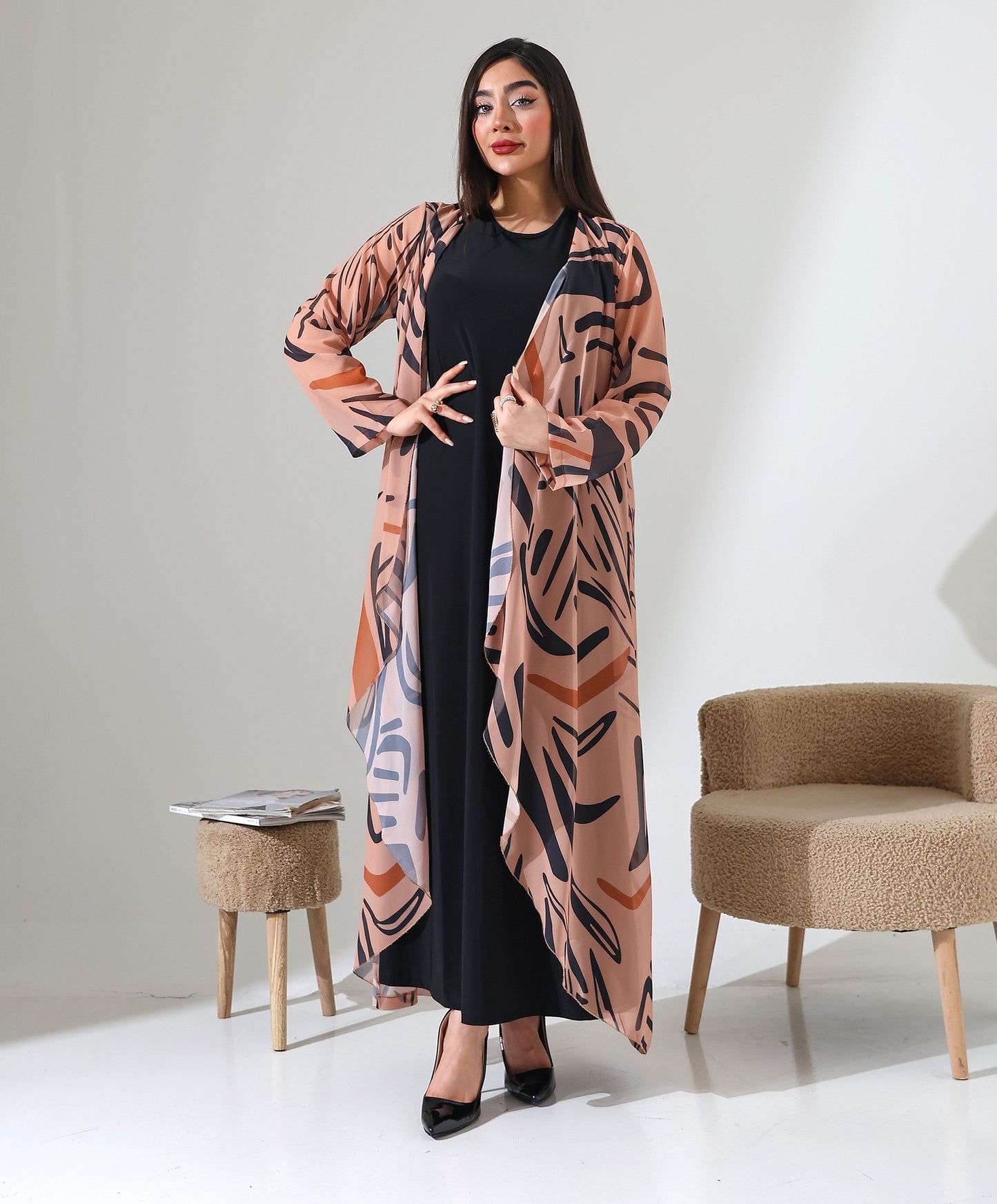 Gemusteter Chiffon-Cardigan mit Schalkragen