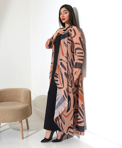 Gemusteter Chiffon-Cardigan mit Schalkragen