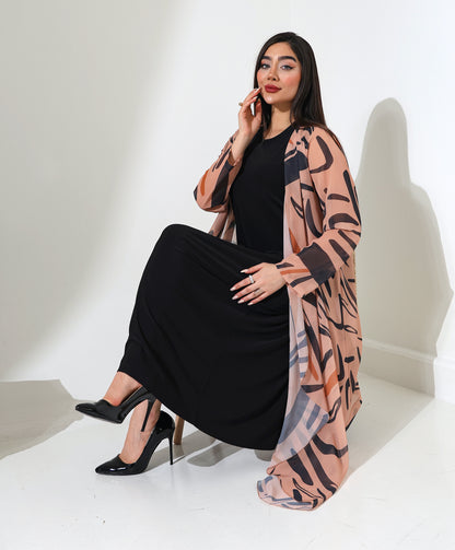 Gemusteter Chiffon-Cardigan mit Schalkragen