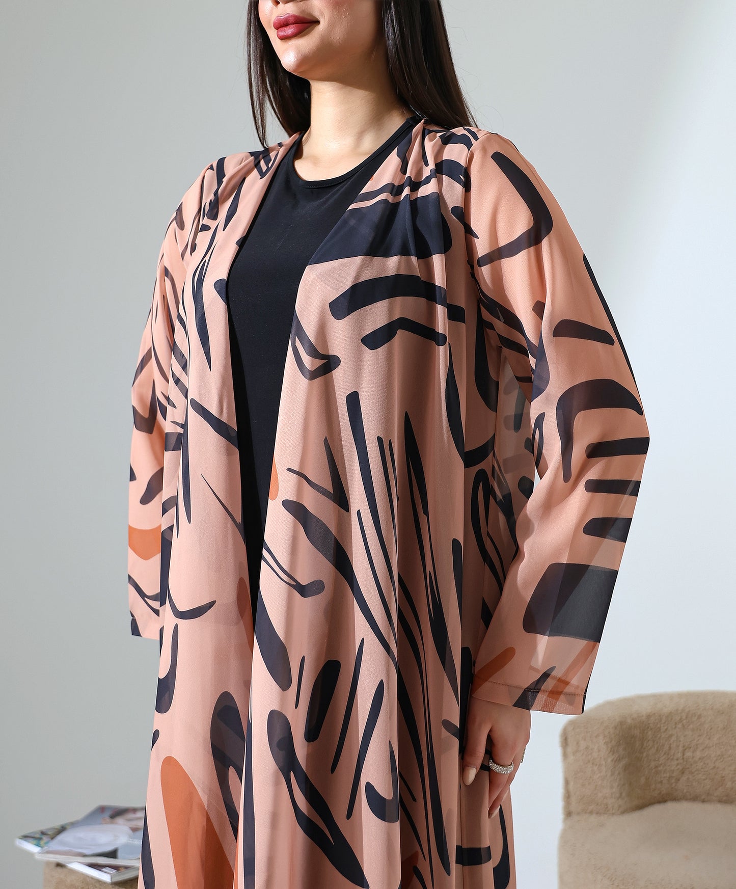 Gemusteter Chiffon-Cardigan mit Schalkragen
