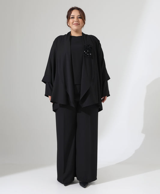 Dreiteiler-Set mit Schal-Cardigan