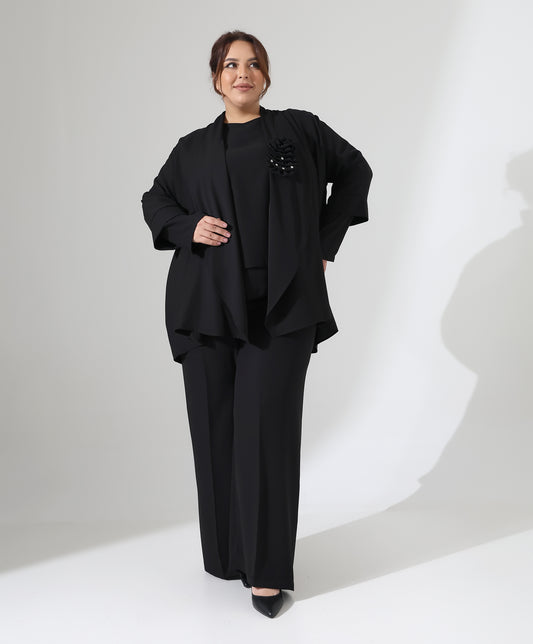 Dreiteiler-Set mit Schal-Cardigan
