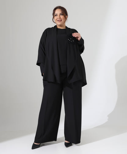Dreiteiler-Set mit Schal-Cardigan