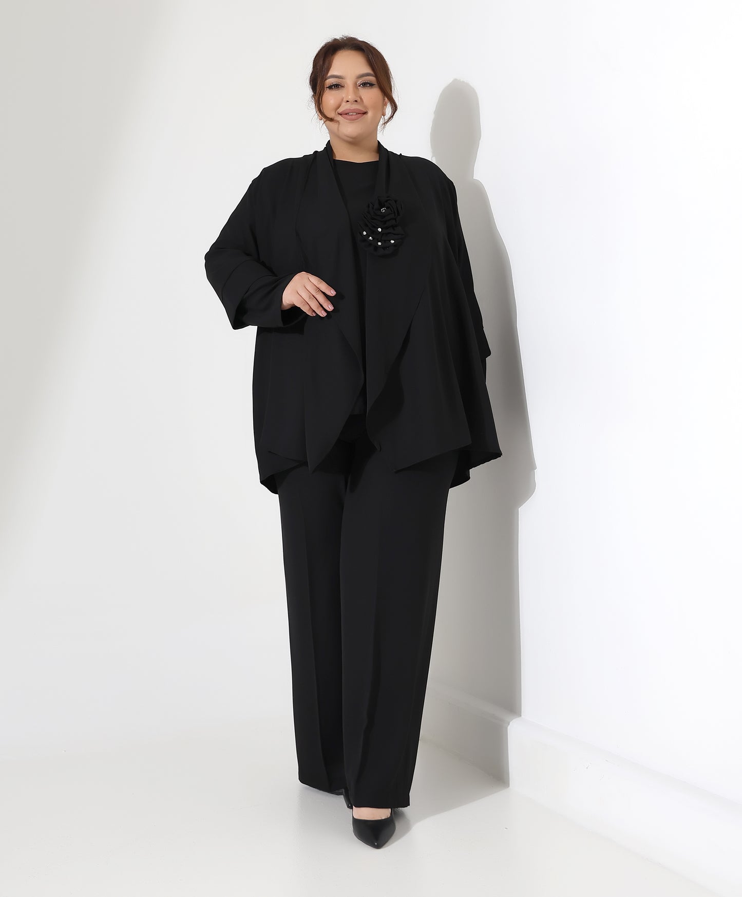 Dreiteiler-Set mit Schal-Cardigan